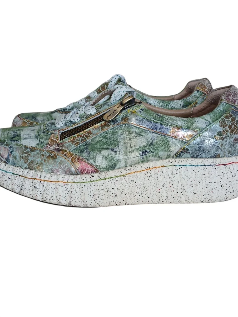 L'ARTISTE SPRING STEP Hand Painted Metallic Leather Platform Sneakers Women's 8 - Picture 3 of 11